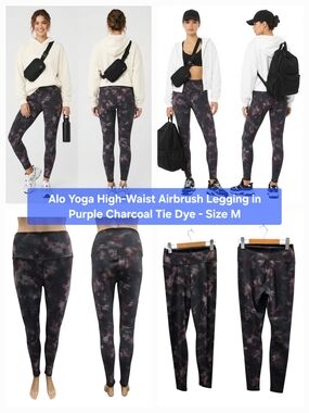 Alo Yoga High-Waist Airbrush Legging in Purple Charcoal Tie Dye - Size M